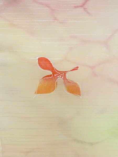 Photo6: M0908D Vintage Japanese women  Pale Pink HAORI short jacket / Synthetic. Abstract pattern   (Grade D) (6)