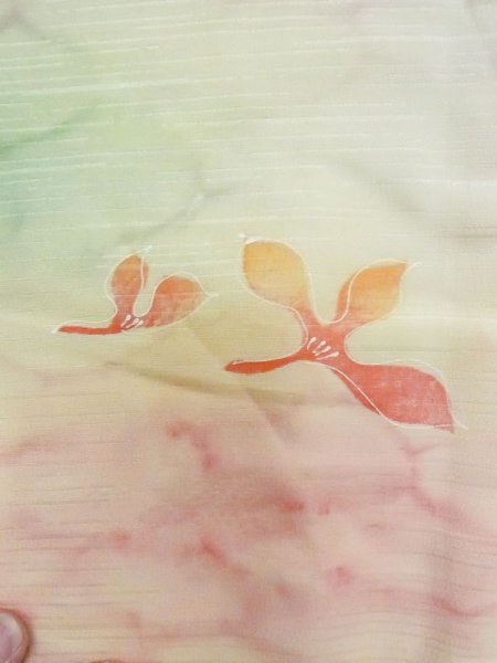 Photo7: M0908D Vintage Japanese women  Pale Pink HAORI short jacket / Synthetic. Abstract pattern   (Grade D) (7)