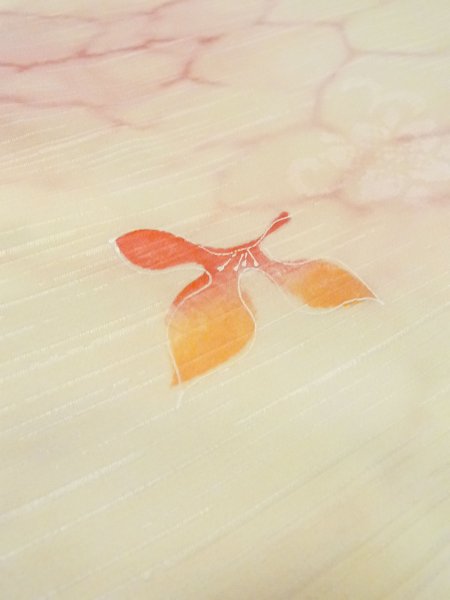 Photo9: M0908D Vintage Japanese women  Pale Pink HAORI short jacket / Synthetic. Abstract pattern   (Grade D) (9)