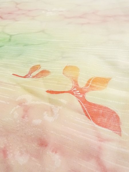 Photo10: M0908D Vintage Japanese women  Pale Pink HAORI short jacket / Synthetic. Abstract pattern   (Grade D) (10)