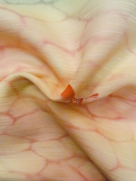 Photo13: M0908D Vintage Japanese women  Pale Pink HAORI short jacket / Synthetic. Abstract pattern   (Grade D) (13)