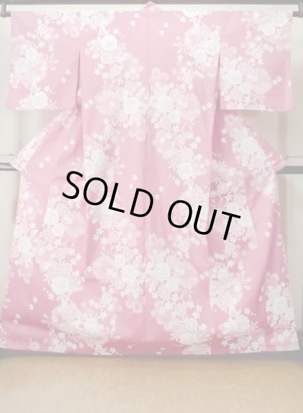 Photo1: M0914B Used Japanese women   Pink YUKATA summer(made in Other than Japan) / Cotton. SAKURA cherry blossom   (Grade D) (1)