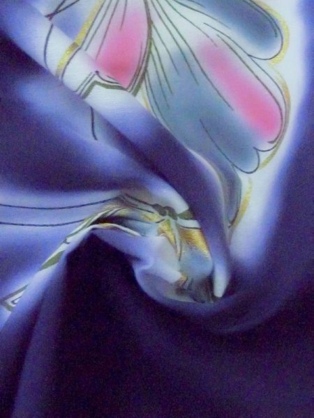 Photo9: M0914C Vintage Japanese women  Vivid Blue YUKATA summer(made in Japan) / Cotton. Butterfly   (Grade C) (9)