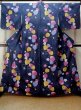 Photo1: M0914D Used Japanese women   Navy Blue YUKATA summer(made in Other than Japan) / Cotton.  Heart, Hello Kitty pattern  (Grade C) (1)