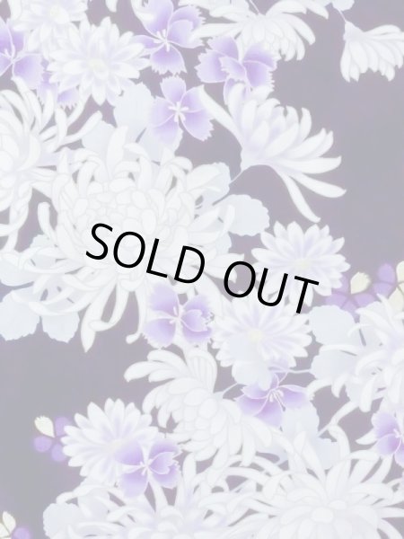 Photo4: M0914I Used Japanese women   Black YUKATA summer(made in Other than Japan) / Cotton. Chrysanthemum, Fringed pink ｐattern  (Grade A) (4)