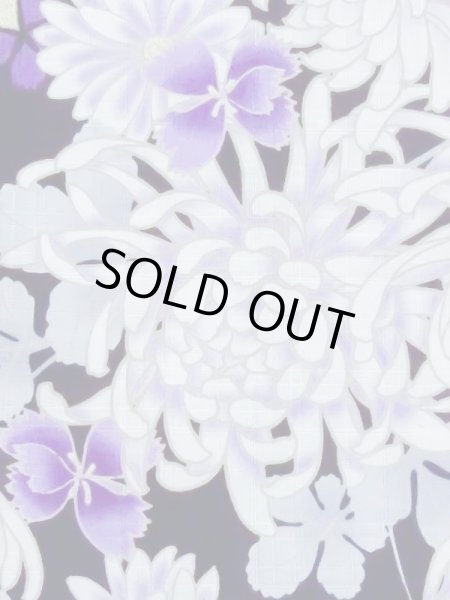 Photo5: M0914I Used Japanese women   Black YUKATA summer(made in Other than Japan) / Cotton. Chrysanthemum, Fringed pink ｐattern  (Grade A) (5)