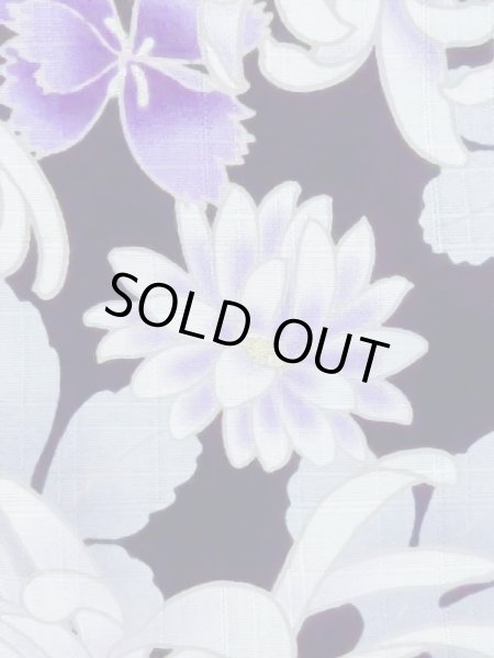 Photo6: M0914I Used Japanese women   Black YUKATA summer(made in Other than Japan) / Cotton. Chrysanthemum, Fringed pink ｐattern  (Grade A) (6)