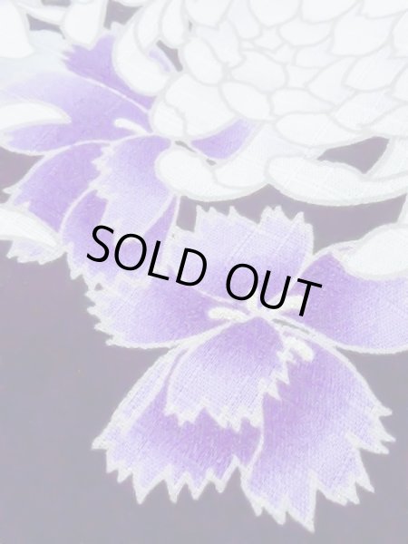 Photo8: M0914I Used Japanese women   Black YUKATA summer(made in Other than Japan) / Cotton. Chrysanthemum, Fringed pink ｐattern  (Grade A) (8)