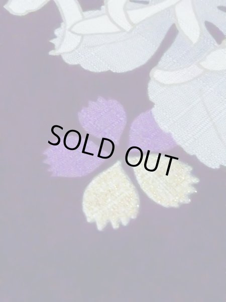 Photo9: M0914I Used Japanese women   Black YUKATA summer(made in Other than Japan) / Cotton. Chrysanthemum, Fringed pink ｐattern  (Grade A) (9)