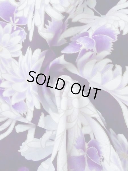 Photo12: M0914I Used Japanese women   Black YUKATA summer(made in Other than Japan) / Cotton. Chrysanthemum, Fringed pink ｐattern  (Grade A) (12)