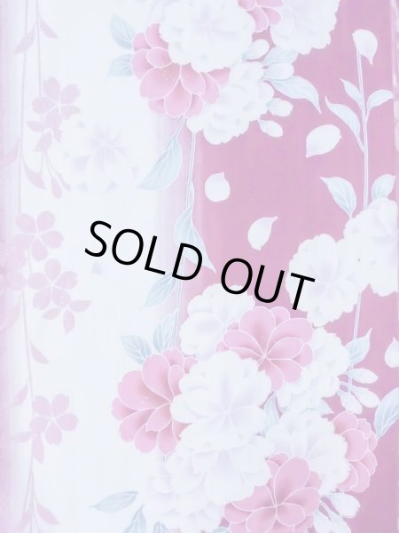 Photo3: M0914J Used Japanese women  Vivid Pink YUKATA summer(made in Other than Japan) / Cotton. Flower,   (Grade B) (3)