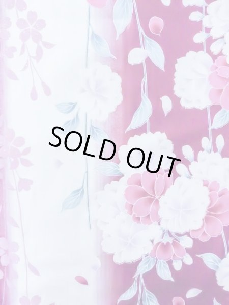 Photo4: M0914J Used Japanese women  Vivid Pink YUKATA summer(made in Other than Japan) / Cotton. Flower,   (Grade B) (4)