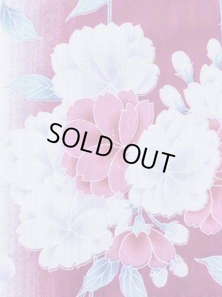 Photo5: M0914J Used Japanese women  Vivid Pink YUKATA summer(made in Other than Japan) / Cotton. Flower,   (Grade B) (5)
