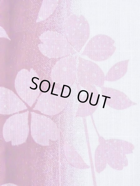 Photo6: M0914J Used Japanese women  Vivid Pink YUKATA summer(made in Other than Japan) / Cotton. Flower,   (Grade B) (6)