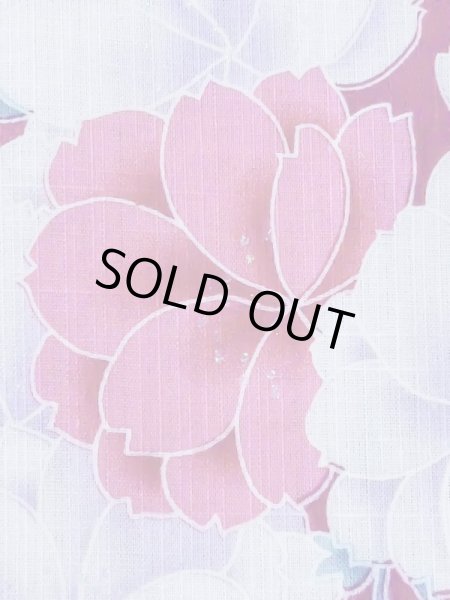 Photo7: M0914J Used Japanese women  Vivid Pink YUKATA summer(made in Other than Japan) / Cotton. Flower,   (Grade B) (7)