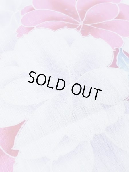 Photo10: M0914J Used Japanese women  Vivid Pink YUKATA summer(made in Other than Japan) / Cotton. Flower,   (Grade B) (10)