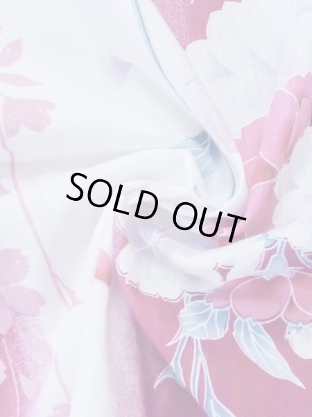 Photo11: M0914J Used Japanese women  Vivid Pink YUKATA summer(made in Other than Japan) / Cotton. Flower,   (Grade B) (11)