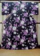 Photo1: M0914K Used Japanese women  Dark Navy Blue YUKATA summer(made in Other than Japan) / Cotton. Rose,   (Grade C) (1)