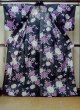 Photo2: M0914K Used Japanese women  Dark Navy Blue YUKATA summer(made in Other than Japan) / Cotton. Rose,   (Grade C) (2)