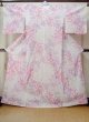 Photo1: M0914M Used Japanese women Pale Light Pink YUKATA summer(made in Other than Japan) / Cotton. Flower, Ribbon pattern  (Grade C) (1)