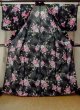 Photo2: M0914N Used Japanese women   Black YUKATA summer(made in Other than Japan) / Cotton. Flower, Ribbon pattern  (Grade A) (2)