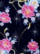 Photo3: M0914N Used Japanese women   Black YUKATA summer(made in Other than Japan) / Cotton. Flower, Ribbon pattern  (Grade A) (3)