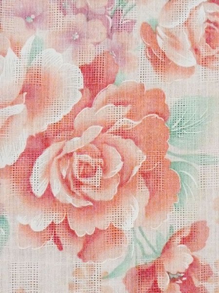 Photo5: M0914O Used Japanese women Pale Light Coral YUKATA summer(made in Other than Japan) / Cotton/hemp Flower,   (Grade A) (5)