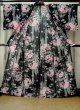 Photo2: M0914P Used Japanese women   Black YUKATA summer(made in Other than Japan) / Cotton. Chrysanthemum, Fringed pink ｐattern  (Grade A) (2)