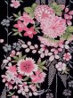 Photo3: M0914P Used Japanese women   Black YUKATA summer(made in Other than Japan) / Cotton. Chrysanthemum, Fringed pink ｐattern  (Grade A) (3)