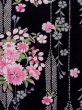 Photo4: M0914P Used Japanese women   Black YUKATA summer(made in Other than Japan) / Cotton. Chrysanthemum, Fringed pink ｐattern  (Grade A) (4)