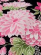 Photo9: M0914P Used Japanese women   Black YUKATA summer(made in Other than Japan) / Cotton. Chrysanthemum, Fringed pink ｐattern  (Grade A) (9)