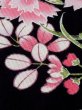 Photo11: M0914P Used Japanese women   Black YUKATA summer(made in Other than Japan) / Cotton. Chrysanthemum, Fringed pink ｐattern  (Grade A) (11)