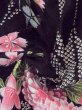 Photo12: M0914P Used Japanese women   Black YUKATA summer(made in Other than Japan) / Cotton. Chrysanthemum, Fringed pink ｐattern  (Grade A) (12)