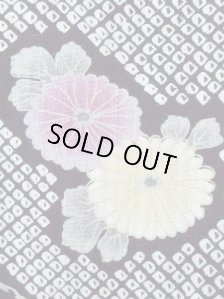 Photo7: M0914Q Used Japanese women   Black YUKATA summer(made in Other than Japan) / Cotton. Peony,   (Grade A) (7)