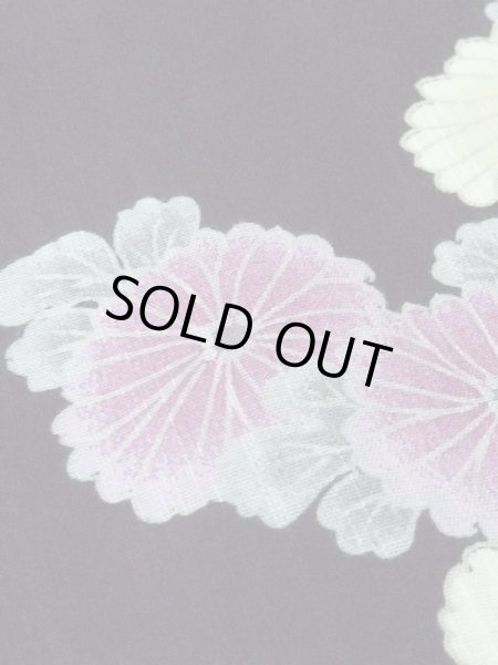 Photo9: M0914Q Used Japanese women   Black YUKATA summer(made in Other than Japan) / Cotton. Peony,   (Grade A) (9)