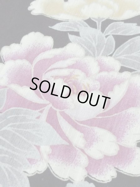 Photo10: M0914Q Used Japanese women   Black YUKATA summer(made in Other than Japan) / Cotton. Peony,   (Grade A) (10)