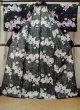 Photo2: M0914R Used Japanese women   Black YUKATA summer(made in Other than Japan) / Cotton. SAKURA cherry blossom,   (Grade C) (2)