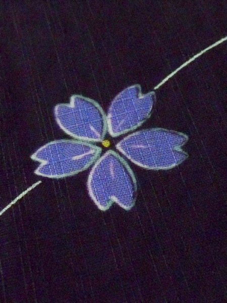 Photo7: M0914R Used Japanese women   Black YUKATA summer(made in Other than Japan) / Cotton. SAKURA cherry blossom,   (Grade C) (7)