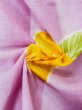 Photo9: M0914T Used Japanese women   Pink YUKATA summer(made in Other than Japan) / Cotton.  Hibiscus pattern, Base woven pattern: Heart pattern  (Grade B) (9)