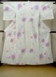 Photo1: M0914U Used Japanese women   Off White YUKATA summer(made in Other than Japan) / Cotton. SAKURA cherry blossom, Goldfish pattern  (Grade C) (1)