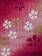 Photo6: M0914W Used Japanese women   Red YUKATA summer(made in Other than Japan) / Cotton. SAKURA cherry blossom, Morning glory, dragonfly pattern  (Grade B) (6)