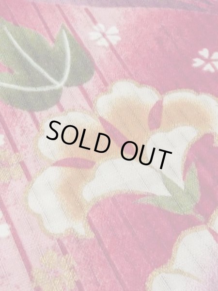 Photo8: M0914W Used Japanese women   Red YUKATA summer(made in Other than Japan) / Cotton. SAKURA cherry blossom, Morning glory, dragonfly pattern  (Grade B) (8)