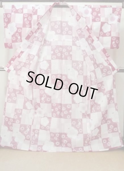 Photo2: M0914X Used Japanese women   Pink YUKATA summer(made in Other than Japan) / Cotton. SAKURA cherry blossom, Sunflower pattern  (Grade A) (2)