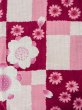 Photo3: M0914X Used Japanese women   Pink YUKATA summer(made in Other than Japan) / Cotton. SAKURA cherry blossom, Sunflower pattern  (Grade A) (3)