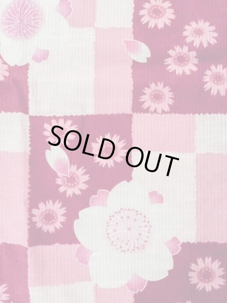 Photo4: M0914X Used Japanese women   Pink YUKATA summer(made in Other than Japan) / Cotton. SAKURA cherry blossom, Sunflower pattern  (Grade A) (4)