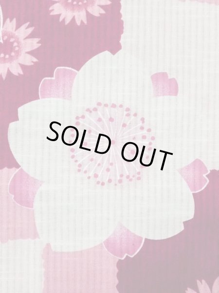 Photo5: M0914X Used Japanese women   Pink YUKATA summer(made in Other than Japan) / Cotton. SAKURA cherry blossom, Sunflower pattern  (Grade A) (5)