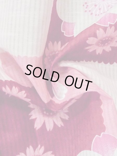 Photo10: M0914X Used Japanese women   Pink YUKATA summer(made in Other than Japan) / Cotton. SAKURA cherry blossom, Sunflower pattern  (Grade A) (10)