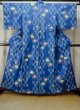 Photo1: M0914Z Used Japanese women   Blue YUKATA summer(made in Other than Japan) / Cotton. Line, Rabbit pattern  (Grade B) (1)