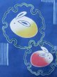 Photo5: M0914Z Used Japanese women   Blue YUKATA summer(made in Other than Japan) / Cotton. Line, Rabbit pattern  (Grade B) (5)
