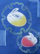 Photo5: M0914Z Used Japanese women   Blue YUKATA summer(made in Other than Japan) / Cotton. Line, Rabbit pattern  (Grade B) (5)